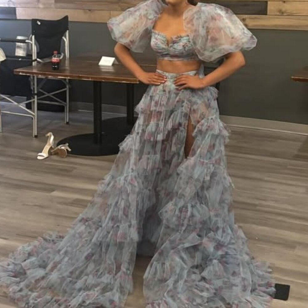 Elegant Plunging Neckline Two-piece Floral Dress by Sherri Hill